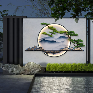 户外防水壁灯太阳能新中式别墅外墙庭院玄关迎客松装饰画山水挂灯