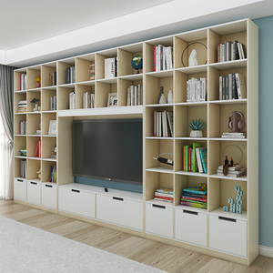 简约现代客厅家用电视柜书柜背景墙组合柜书架储物柜整体视听柜