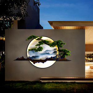 太阳能户外防水壁灯新中式别墅外墙庭院玄关迎客松装饰画山水壁灯