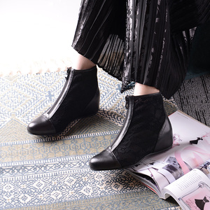 坡跟中跟前拉链真皮网面女鞋网靴内增高凉鞋单鞋子我的第六感368