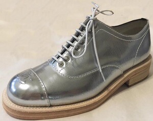 chanel木跟logo头系带银色鞋1