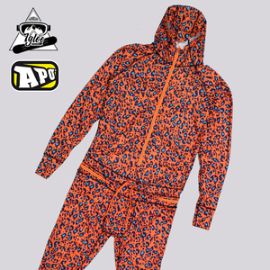 欧美潮牌APO滑雪连体速干内衣男款保暖透气桔色豹纹连帽清货特价