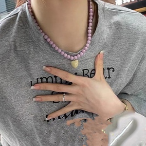 hin时髦的彩色珠珠项链~韩国同款小众设计彩色串珠荧光石爱心项链