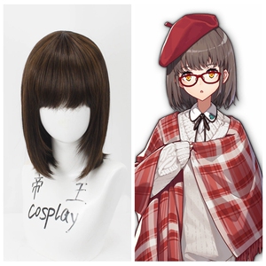 帝王cosplay假发雀魂麻将cos二之宫花女款短发浅棕色毛娘定制假毛
