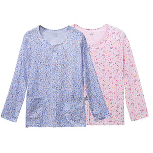 纯棉女士薄款长袖开衫线衣系扣子单件上衣全棉家居起居服睡衣大码