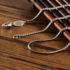 蓝月光银饰s925六字真言莲花简约平纹项链潮男百搭时尚银链子女