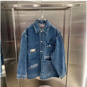 2色aape猿颜微章拼接饰口袋牛仔外套男22春夏it香港直邮代购7506