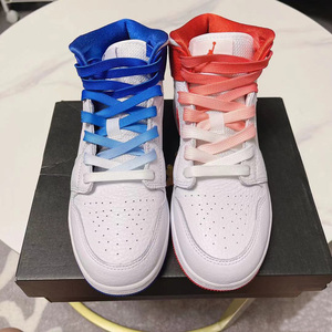 适配air jordan 1 mid 85白红蓝鸳鸯渐变色aj1鞋带腰果花扎染鞋绳