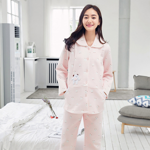 真妮丝孕产期哺乳睡衣冬季纯棉加厚月子服孕妇竖开口隐形喂奶装秋