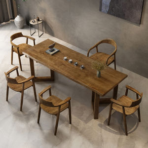 原木茶桌椅组合北欧实木茶台简约现代民宿茶室办公室茶几泡茶桌子