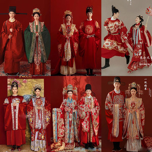 新中式婚嫁服装影楼情侣主题拍照明制汉服婚纱照古韵男女唐装情侣