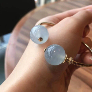芳芳翡翠可迪珠宝阁缅甸天然a货18k镶嵌冰种圆珠手镯女款金镯子