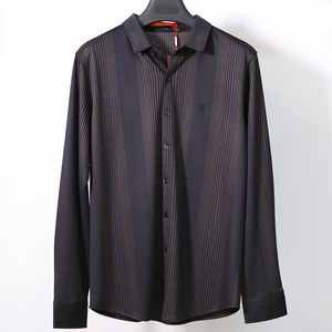 鹿王马丁高档男士清爽羊毛衫条纹衬衫中年翻领休闲衬衣爸爸装