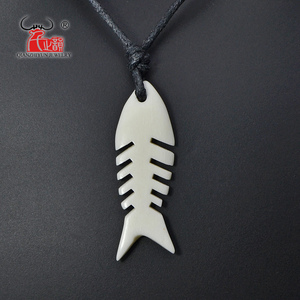 夏威夷民族部落风格鱼骨项链纯手工雕刻西藏牦牛骨鱼刺吊坠饰品