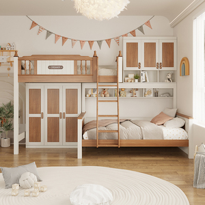 兄妹儿童房实木高低床子母床双层床男孩女孩上床下桌错位型上下床
