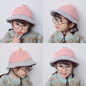 大眼婴儿帽子春秋渔夫帽儿童盆帽子4卡通灯芯绒冬季可爱超萌1-2岁