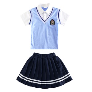 镇江服装乌鲁木齐定做定制锦州校服中山园服天蓝色假两件短袖套装