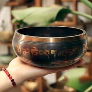 尼泊尔手工铜钵西藏颂钵六字真言藏钵音疗钵佛音碗铜磬禅意摆件