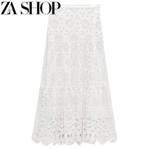ZA SHOP春季新款女装欧美时尚气质仙女裙刺绣高腰长裙2731051