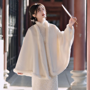 秋冬季2021年新款女民国风复古保暖斗篷大衣女小个子披肩旗袍外套