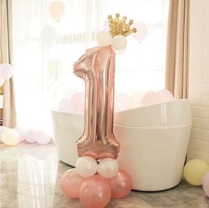 32寸 玫瑰金 宝宝周岁生日 数字套杆摆件装饰 引路气球牌