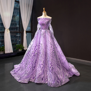 瑞思美婚纱2022新款新娘独唱蓬蓬裙一字肩拖尾主持人演出走秀衣服