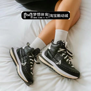 梦想体育Nike Sacai联名 黑白缝合厚底增高帮休闲跑鞋 DH9186-001