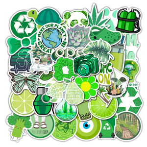 50张ins小清新可爱绿色环保涂鸦贴纸防水原谅色水杯行李箱贴纸