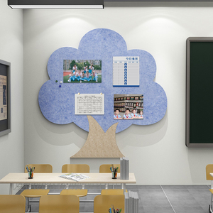 班级布置教室文化墙贴纸装饰毛毡黑板报公告栏班务互动大树形照片