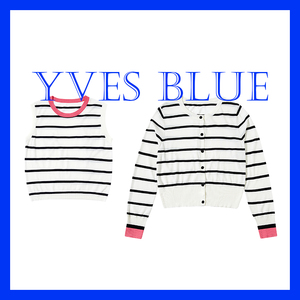 YVES BLUE【同价618】背心开衫两件套条纹针织衫春夏通勤天丝