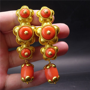 独特耳环高级感金色耳环藏式耳环特大复古民族风镶嵌红宝石老物件