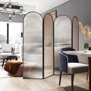 北欧简约原创设计轻奢藤编长虹玻璃屏风隔断客厅玄关创意折叠移动