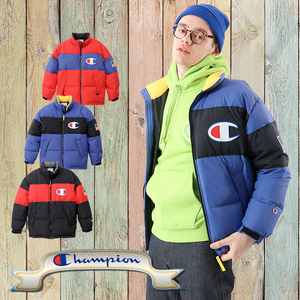 日本代购champion冠军大c标草写logo拼色保暖羽绒服外套c3-q607