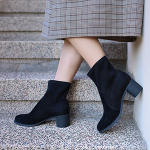 超级舒适 弹力羊猄真皮 宽楦软底 德国kufenberg 7925 中跟短靴女