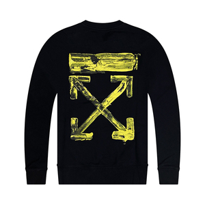 现货 海外正品 off white ow 男款黑色泼墨黄色油画箭头圆领卫衣