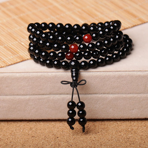 天然乌鸦血石108颗佛珠手链 男女款 时尚饰品