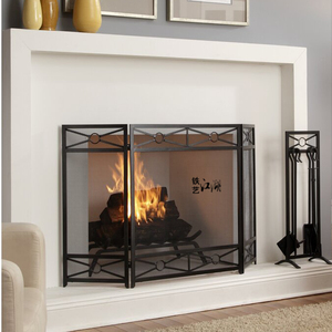 欧式简约铁艺黑色仿古镂空壁炉隔断屏风家用新品取暖器火炉围栏