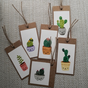 【三猫手绘】水彩画作品《笑脸多肉小盆栽》书签一套