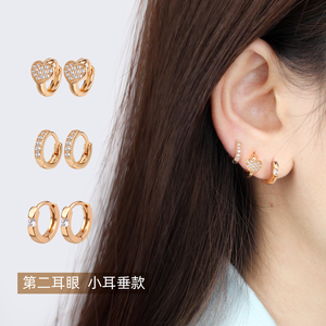 小耳垂耳圈女 小众耳环韩国气质圆圈 金色耳骨耳扣简约带水钻新款