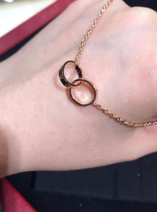 cartier/卡地亚 经典18k玫瑰金love无钻双环镶钻吊坠锁骨链项链女