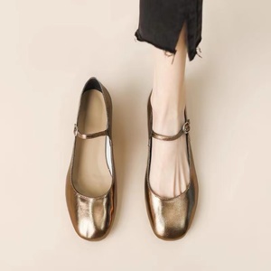 巨柔软~ 芭蕾舞一字扣带银色玛丽珍鞋女2024春季新款低跟金色单鞋
