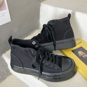 日系山本风原创小众设计复古百搭马蹄帆布高帮春季大头丑萌厚底鞋