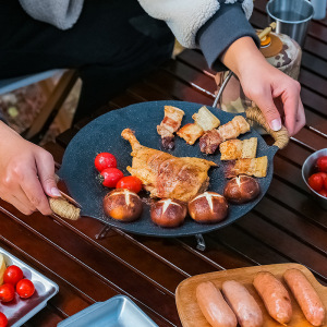 韩式烤肉盘户外露营烤盘便携式烤肉锅卡式炉烧烤煎盘圆形兴森同款