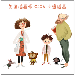 国外插画师olga可爱卡通人物动物插画插图绘本手绘临摹素材164张