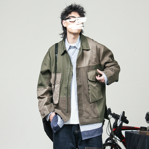 阿爆/春款美式复古撞色大口袋工装夹克男阿美咔叽工装风夹克外套