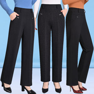 妈妈直筒裤宽松大码春秋中老年休闲长裤高腰松紧中年女士大脚裤子