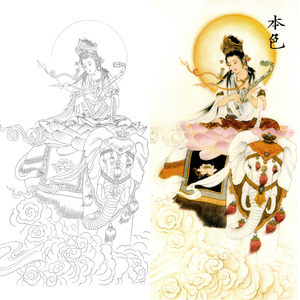 gy20工笔普贤菩萨观音菩萨白描底稿临摹线描画稿宣纸可上色底稿