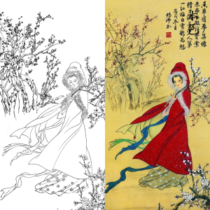 国画四尺大幅工笔画人物线描练习王昭君四大美女白描勾线临摹底稿