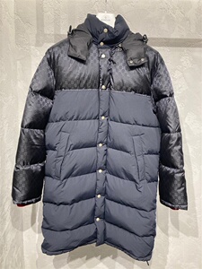 gucci古奇2020秋冬款男士拼色连帽中长款羽绒外套正品代购