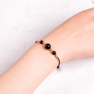 黑曜石手链女转运珠男手工编织手绳情侣一对水晶轻奢学生时尚手饰